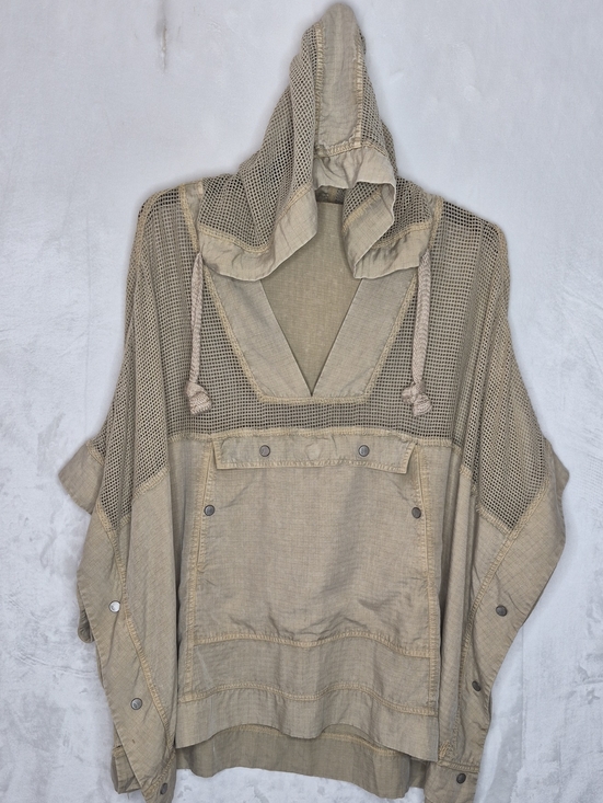 FP Movement by Free People Sweaters - FP Movement Tan Mesh Knit Oversized Hooded Poncho Pullover M
